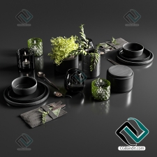 Table setting in black colors набор посуды, посуда