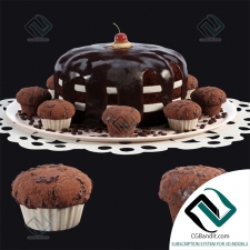 Еда Meal Chocolate cake and cupcakes