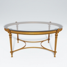 French Brass Round Coffee Table with Glass Top
