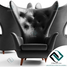 Кресло Armchair Black Leather Wing Lounge Chair 1950s