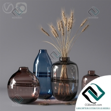 Cтеклянные вазы с сухими колосками Glass vases with dry spikelets