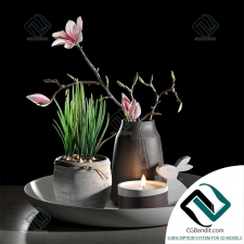 Декоративный набор Decor set Magnolia branches, onions, rabbit and candle