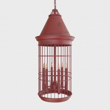 Kathy Kuo Conical Red Bird Cage 6 Light Entryway Chandelier