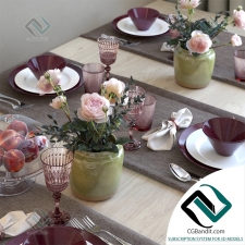 посуда Table setting with tea roses