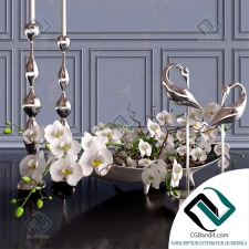 Декоративный набор Decor set orchid, candlestick, figurine