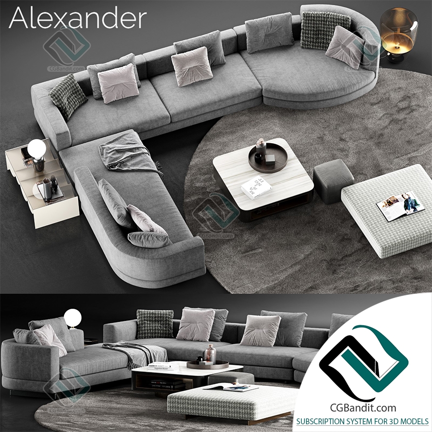 Диван Sofa Minotti Alexander 07 3D модель скачать на CGBandit в формате 3d  max, 3ds, obj, fbx, материалы Vray, Corona Render