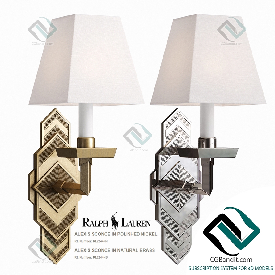 Бра Sconce Ralph Lauren Alexis 3D модель скачать на CGBandit в формате 3d  max, 3ds, obj, fbx, материалы Vray, Corona Render