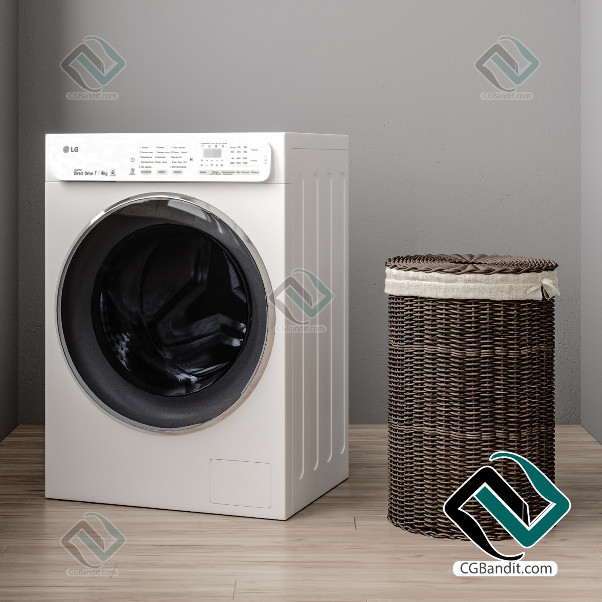 Washing Machine 3D модель скачать на CGBandit в формате 3d max, 3ds, obj,  fbx, материалы Vray, Corona Render