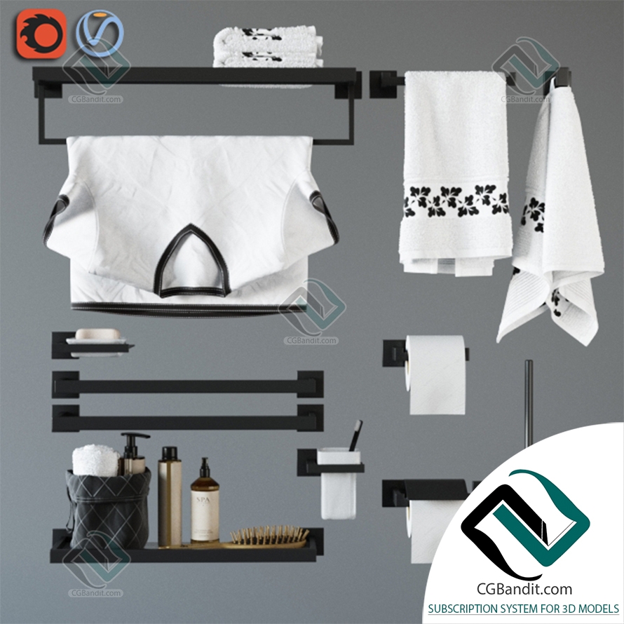 Декор для санузла bathroom accessories Feramolli Black Line Edition 3D  модель скачать на CGBandit в формате 3d max, 3ds, obj, fbx, материалы Vray,  Corona Render