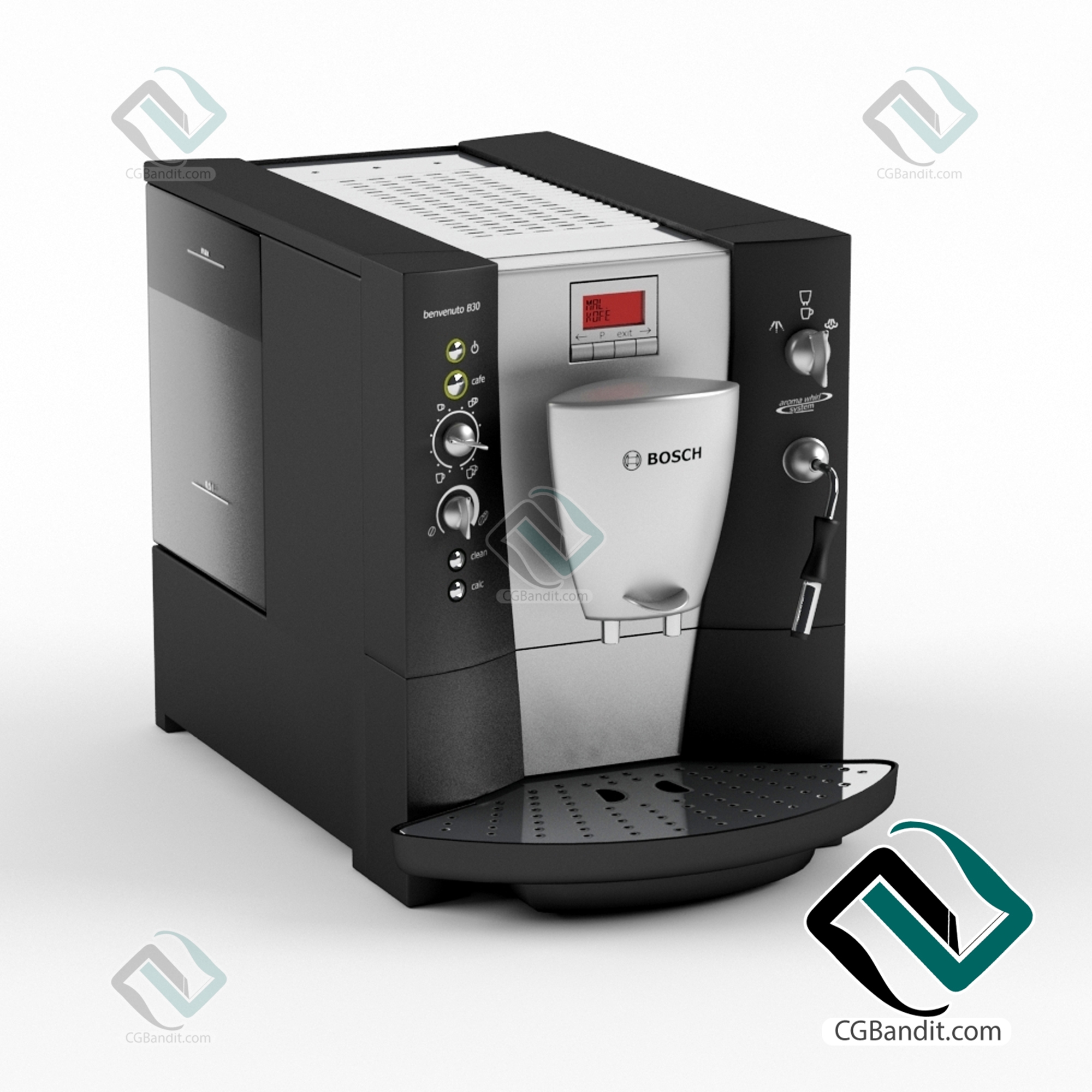 Кофемашина BOSCH, benvenuto B30. 3D модель скачать бесплатно на CGBandit в  формате 3d max, 3ds, obj, fbx, материалы Vray, Corona Render