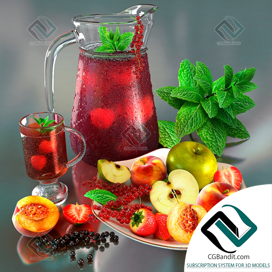 Еда и напитки Food and drink Juice and fruit 3D модель скачать на CGBandit  в формате 3d max, 3ds, obj, fbx, материалы Vray, Corona Render