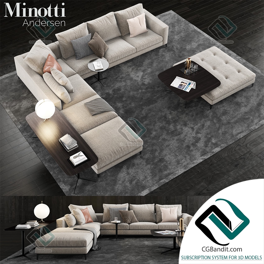 Диван Sofa Minotti Andersen 3D модель скачать на CGBandit в формате 3d max,  3ds, obj, fbx, материалы Vray, Corona Render