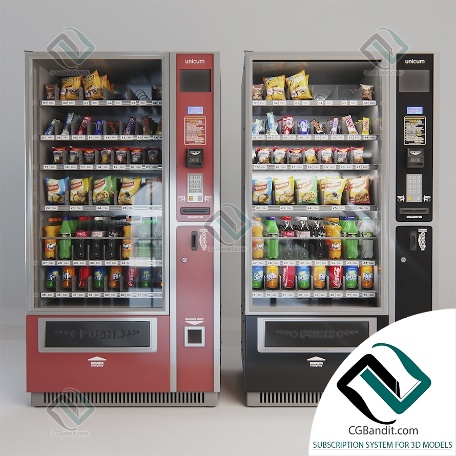 Автоматы с едой Vending machines with food Unicum 02 3D модель скачать на  CGBandit в формате 3d max, 3ds, obj, fbx, материалы Vray, Corona Render