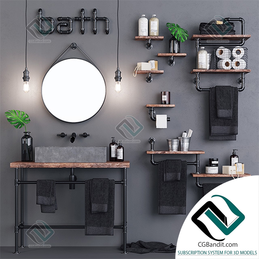 Декор для санузла Loft Bathroom 3D модель скачать на CGBandit в формате 3d  max, 3ds, obj, fbx, материалы Vray, Corona Render