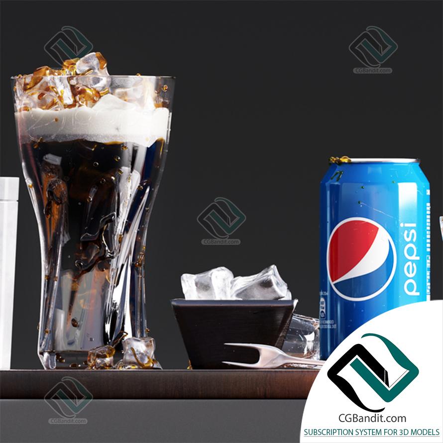 Еда и напитки Food and drink Pepsi set 3D модель скачать на CGBandit в  формате 3d max, 3ds, obj, fbx, материалы Vray, Corona Render