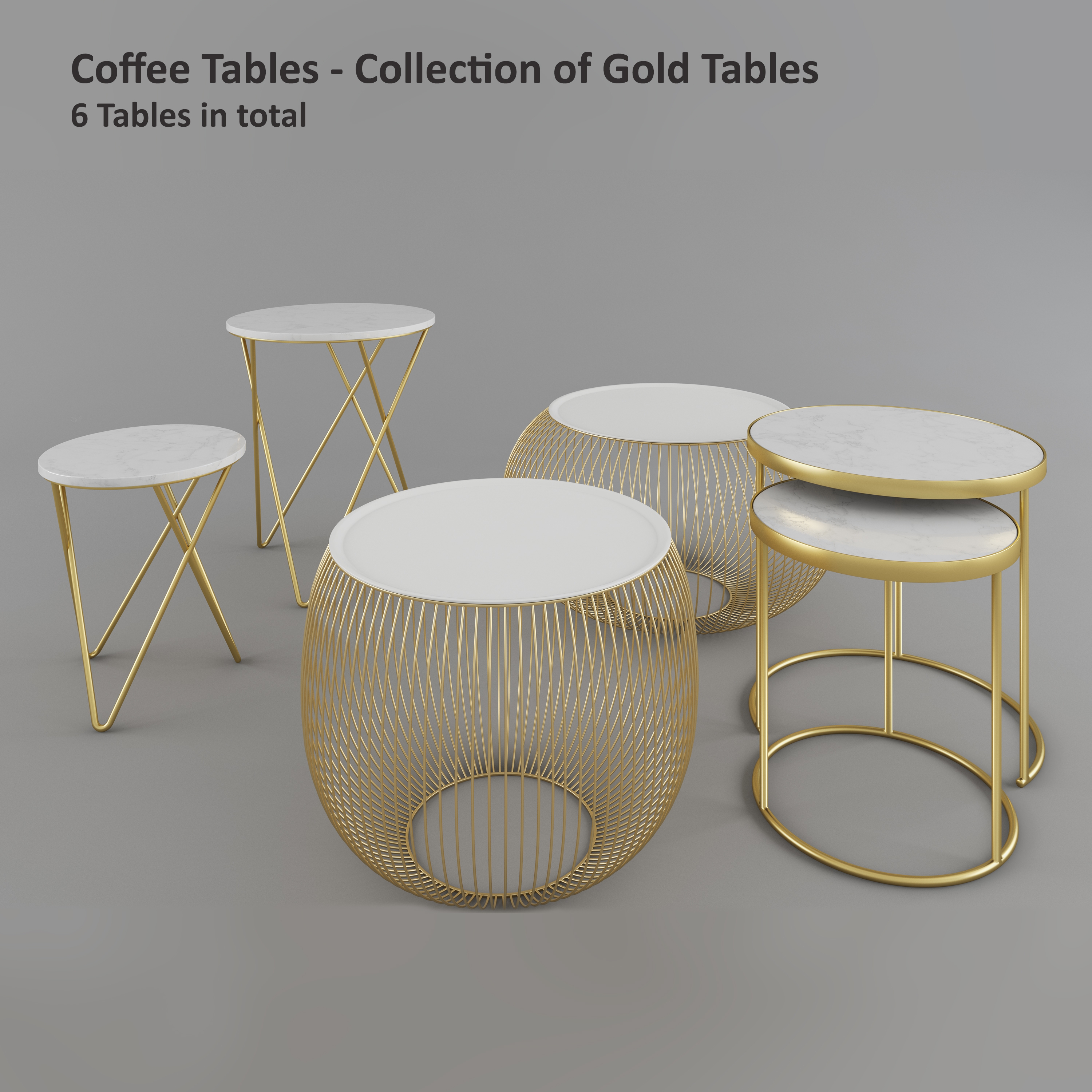 ZARA Home Gold кофейные столики 3D модель скачать бесплатно на CGBandit в  формате 3d max, 3ds, obj, fbx, материалы Vray, Corona Render