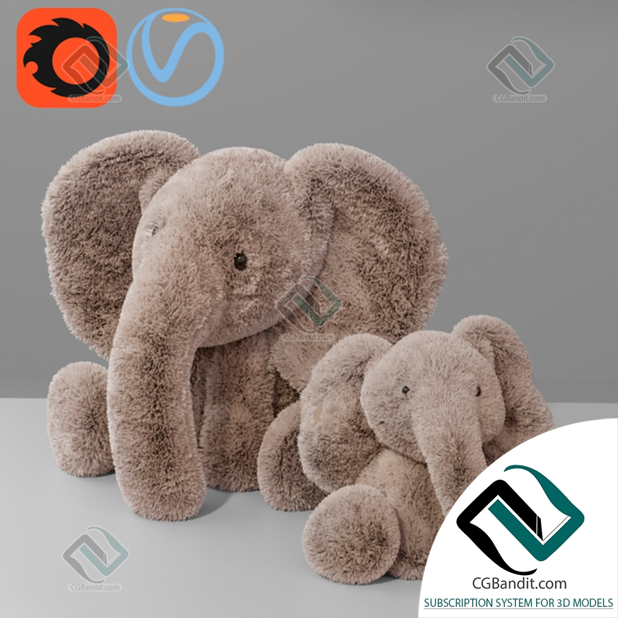 Игрушки Toys Baby Elephant Plush 3D модель скачать на CGBandit в формате 3d  max, 3ds, obj, fbx, материалы Vray, Corona Render