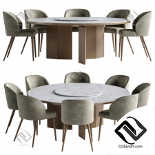 Стол и стул Table and chair Dinning Set Morgan round Minotti,camille taupe Italian