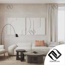 Eco minimalistic Living room + Kitchen 3d scene интерьер