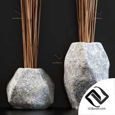 Branch Vase Ngon stone old n1 / Ветки в угловых каменных вазах