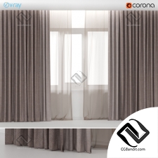 Шторы Brown curtains in two colors with brown tulle