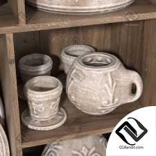 Dishes old history clay pattern n2 / Стеллаж старой посуды с узором из глины