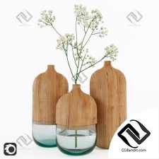 Вазы Secos E Molhados Vases Wood and Glass Set 01