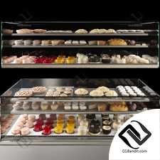 Showcase in a candy store with desserts
