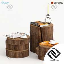 Набор столиков из слэба и пня Collection of dark stump and slab tables