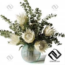 Букеты with white proteas and eucalyptus