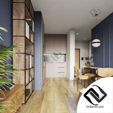 Color bedroom kitchen hallway 3d сцена интерьер