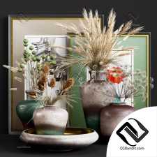 Декоративный набор with vases and dry plants
