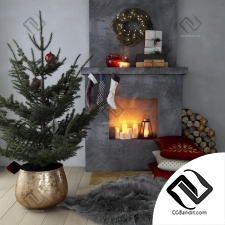Камин с рождественским декором Fireplace with Christmas decor