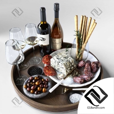 Cheese plate with sausage and wine