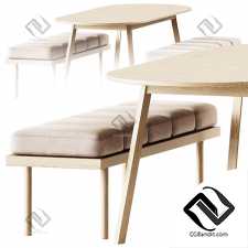 Triangle Leg Table by Hay and Valentino Bench by Missana