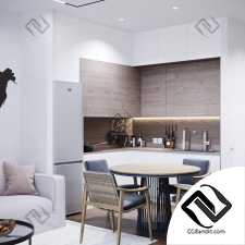 Kitchen and Lounge White 2017 3D Scene интерьер