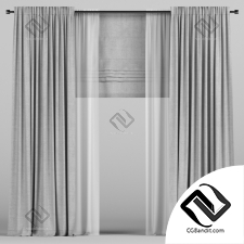 Шторы Gray curtains with tulle and roman blind