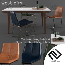 Стол и стул Table and chair west elm Slope Leather Dining modern