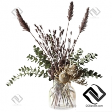Букет Bouquet with eucalyptus, bankxias and tall grass in a glass vase