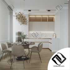 Modern classic Living room + Kitchen 3d scene интерьер