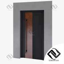 Дверь входная с деревянной панелью.