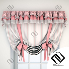 Розовая штора с кружевом и бантами Pink curtain with lace and bows
