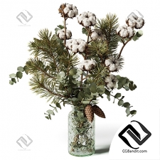 Букет Bouquet of eucalyptus, pine and cotton in a glass vase