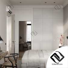 White and wood apartment 3D сцена интерьер