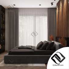 Bedroom wood marble 3D scene интерьер