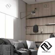 Modern Wood Gray Livingrom 3D scene интерьер