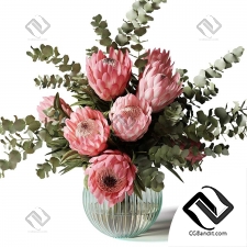 Букеты with pink proteas and eucalyptus