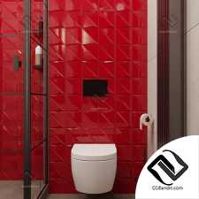 bathroom in red 3d scene интерьер