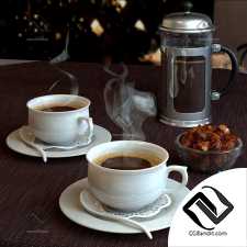 сервировка стола Cup of coffee with coffee press