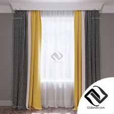 Шторы Curtains yellow beige and houndstooth
